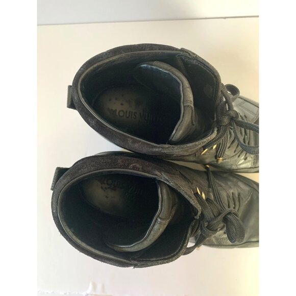 Louis Vuitton Women's Sz 37 Black Leather and Suede Millenium Wedge High-Top - Picture 13 of 15